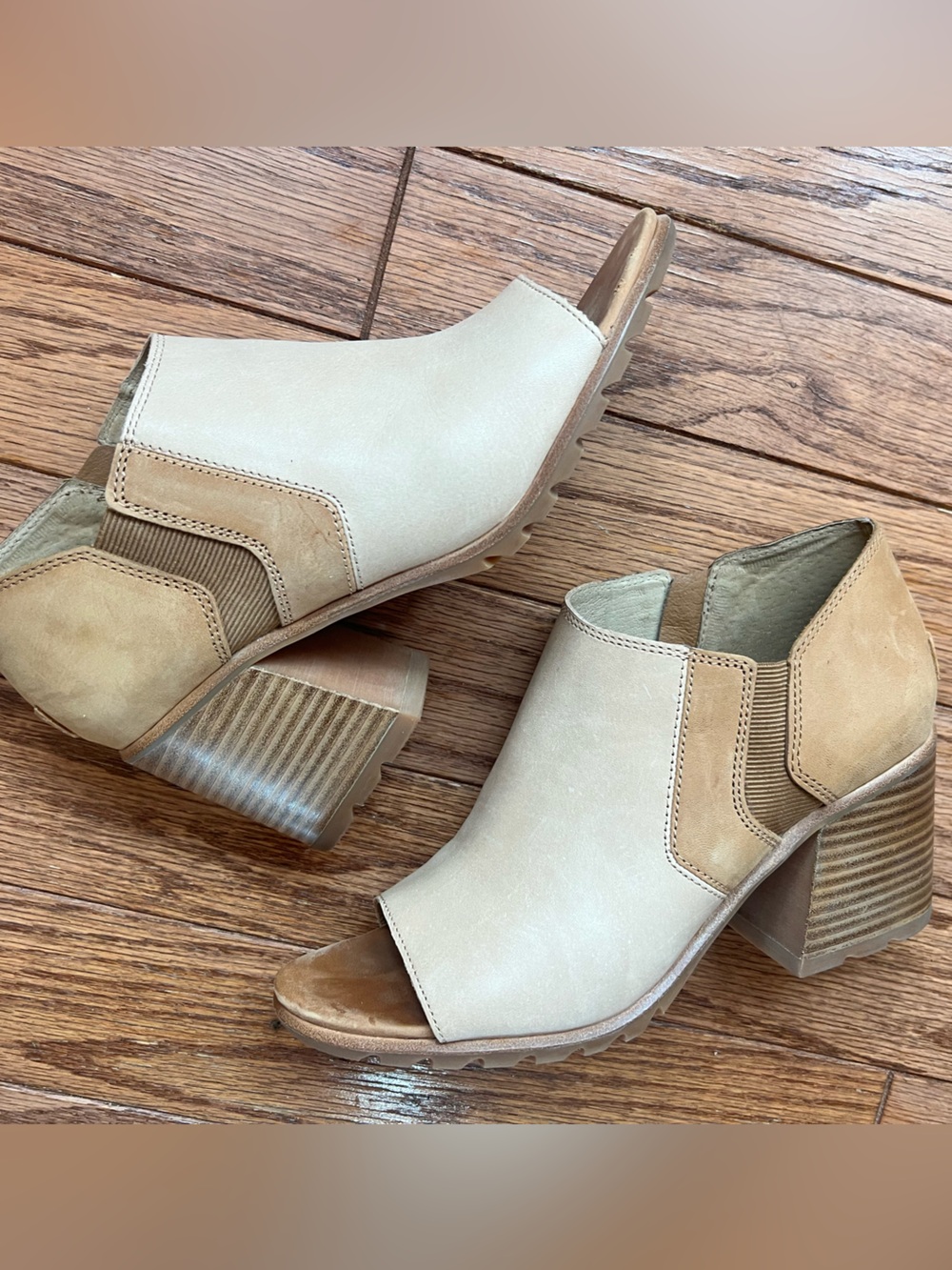 Sorel Beige Peep Top Anke 3in Heel Sz 9 - Picture 4 of 9